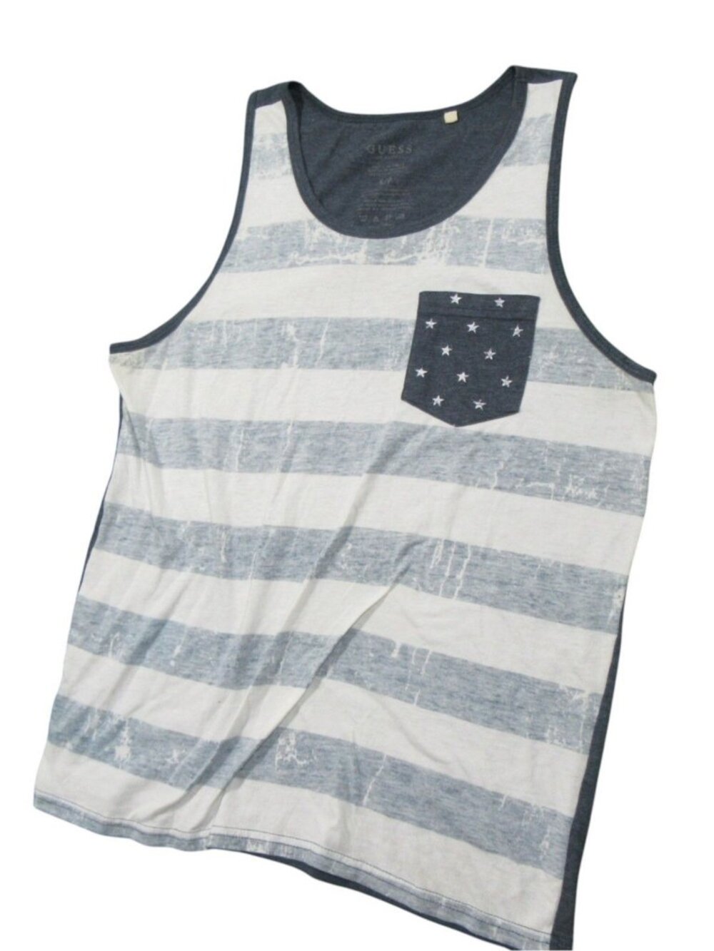 GUESS Mens Striped Pocket Tank Top Size S Stars Patriotic American Flag Graphic